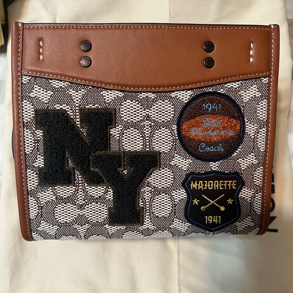 Coach Rogue 20 In Signature Textile Jacquard With Varsity Patches